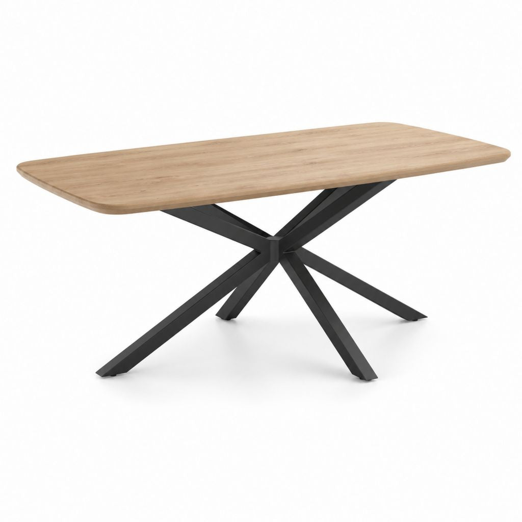 Tavolo da pranzo rettangolare rovere naturale e acciaio nero 180 x 90 x 75 cm