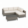 Set salotto da giardino angolare 3 pezzi grigio e beige in rattan PE con tavolino 220 x 160 x 82 cm