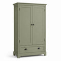 Armadio guardaroba a 2 ante verde salvia in legno massello con cassetto 100 x 55 x 190 cm