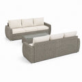 Set salotto da giardino 2 divani 3 posti e tavolino grigio in rattan PE con cuscini beige 200 x 80 x 70 cm