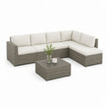 Set divano angolare da giardino con tavolino grigio ecru in rattan PE 218 x 164 x 60 cm