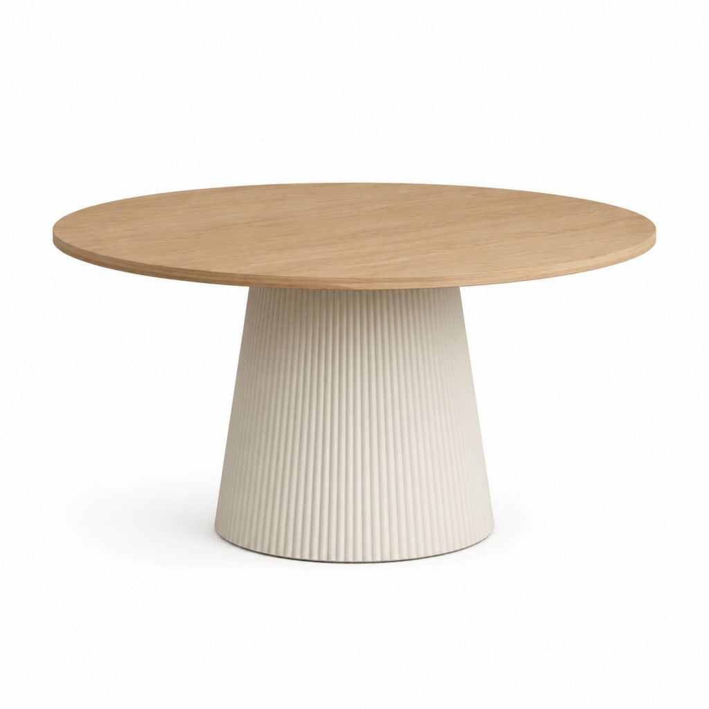 Tavolo da pranzo rotondo color rovere e avorio in MDF impiallacciato rovere Ø120 x H75 cm