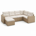 Set divani da giardino angolare 6 pezzi beige in rattan PE con cuscini 280 x 210 x 65 cm