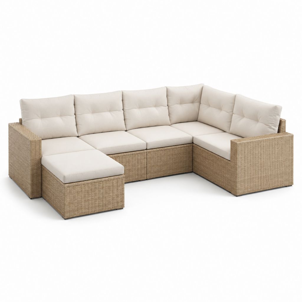 Set divani da giardino angolare 6 pezzi beige in rattan PE con cuscini 280 x 210 x 65 cm