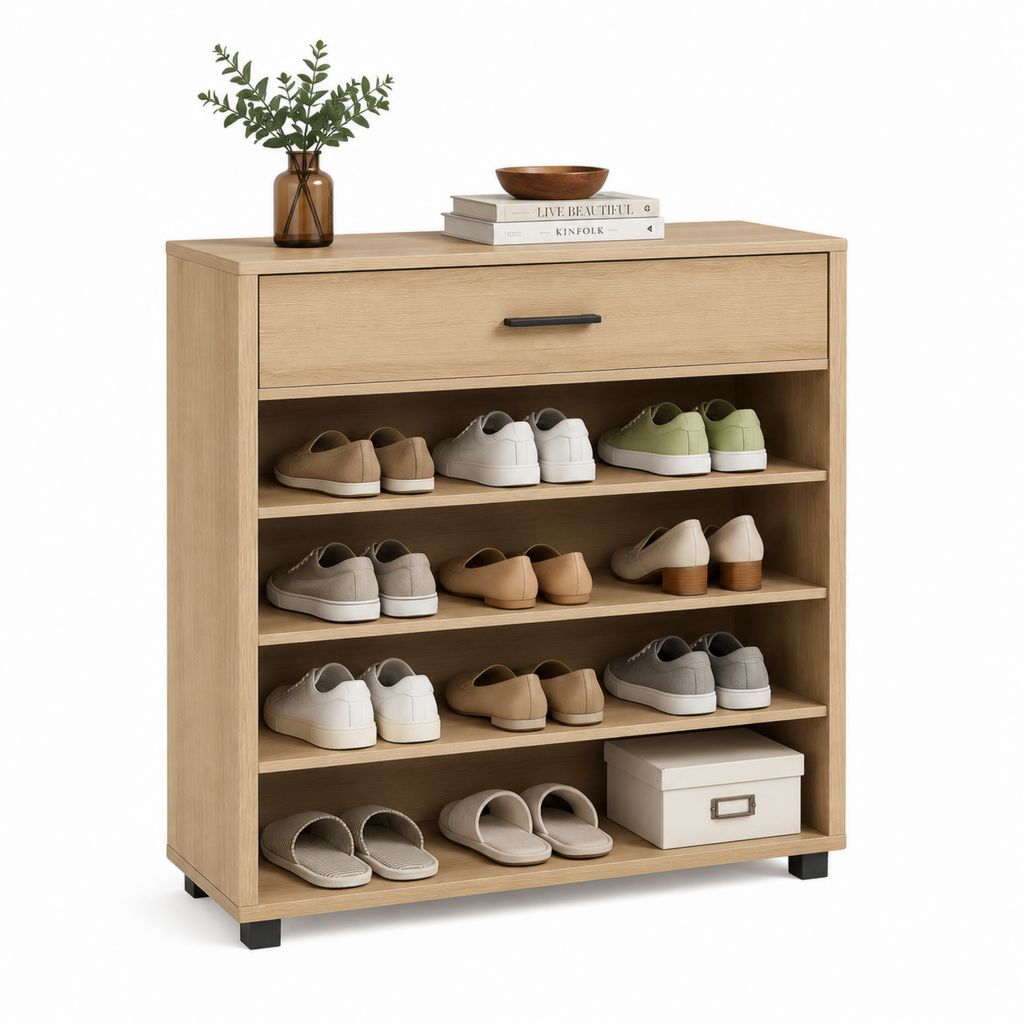 Scarpiera con cassetto rovere chiaro MDF rettangolare 80 x 30 x 100 cm