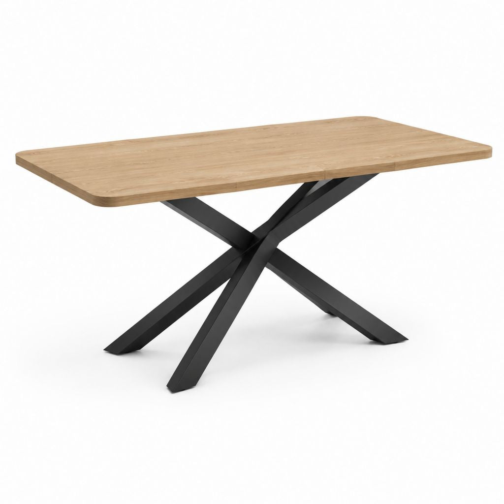 Tavolo da pranzo rettangolare rovere massello naturale e acciaio nero 180 x 90 x 75 cm