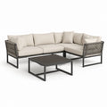 Set divano da giardino angolare con tavolino grigio antracite e beige in alluminio e corda sintetica 240 x 180 x 70 cm