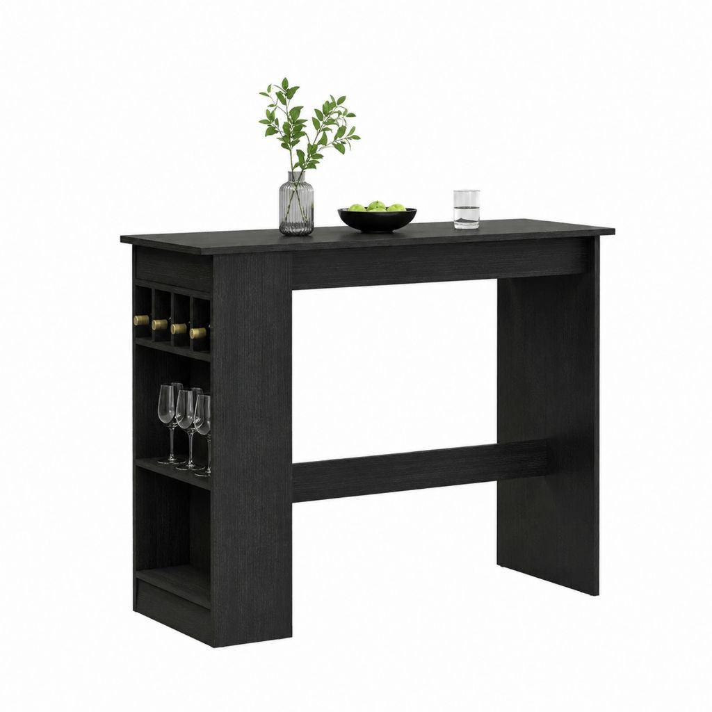 Tavolo da pranzo alto nero in truciolare melaminico rettangolare con portabottiglie 120 x 60 x 105 cm