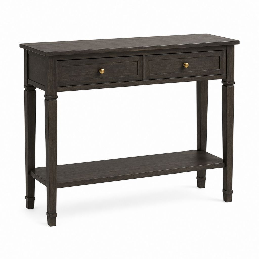 Consolle da ingresso marrone scuro in legno massello con 2 cassetti e ripiano 120 x 40 x 80 cm