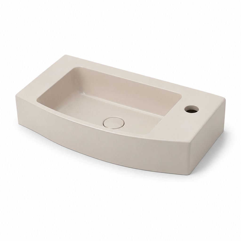 Lavabo da appoggio rettangolare beige in ceramica con foro rubinetto 60 x 38 x 13 cm